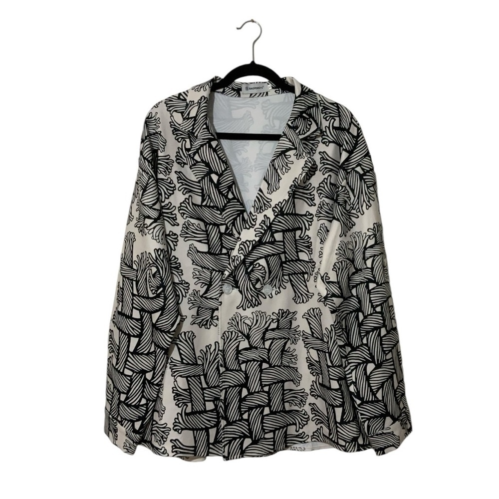 Baofengyu Double Breasted Blazer in Abstract Ropes Print Sz XL